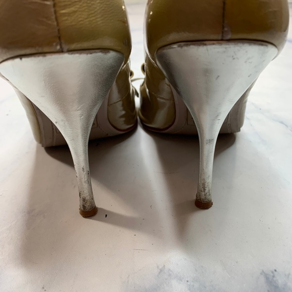 Ted Baker Gold Silver Peep Toe Bow High Heel Pumps - Picture 6 of 8